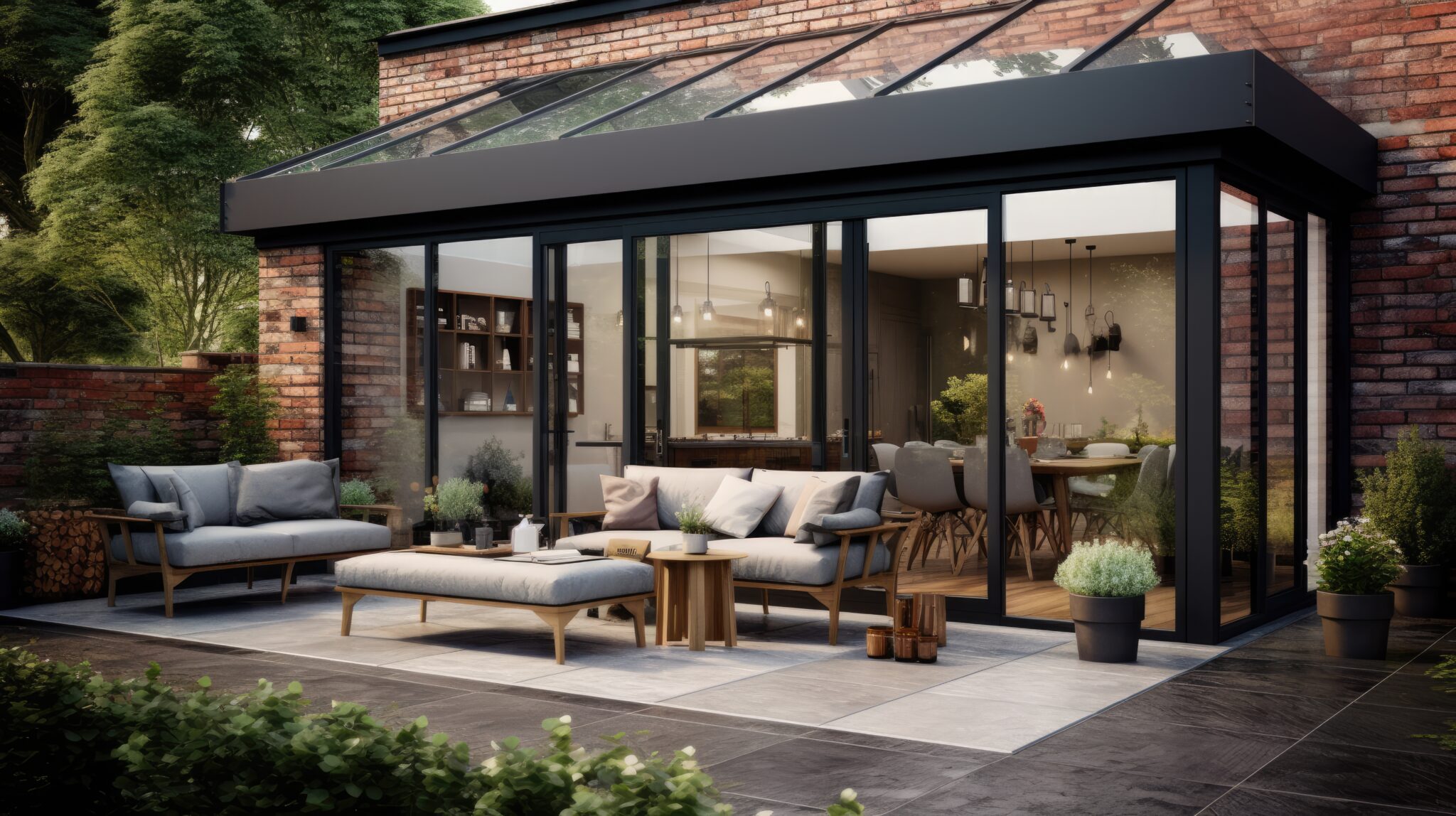 Solarium from outside with black framing